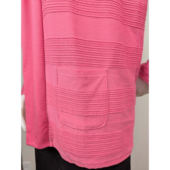 Talbots Open Cardigan Large Pink Lightweight Textured Woven Stretch Patch Pocket - Picture 9 of 12